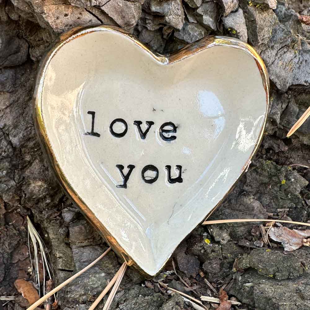 "love you" gold rim heart dish